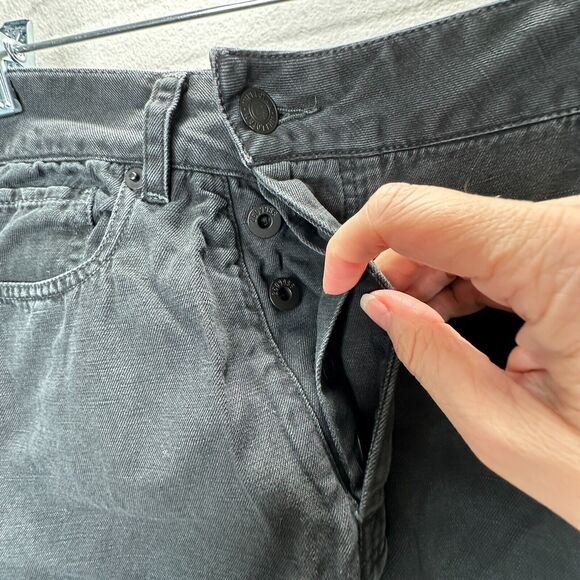 Nili Lotan Muted Black Drop Crotch Button Front Cropped Denim Jeans Size 6 - Picture 5 of 14